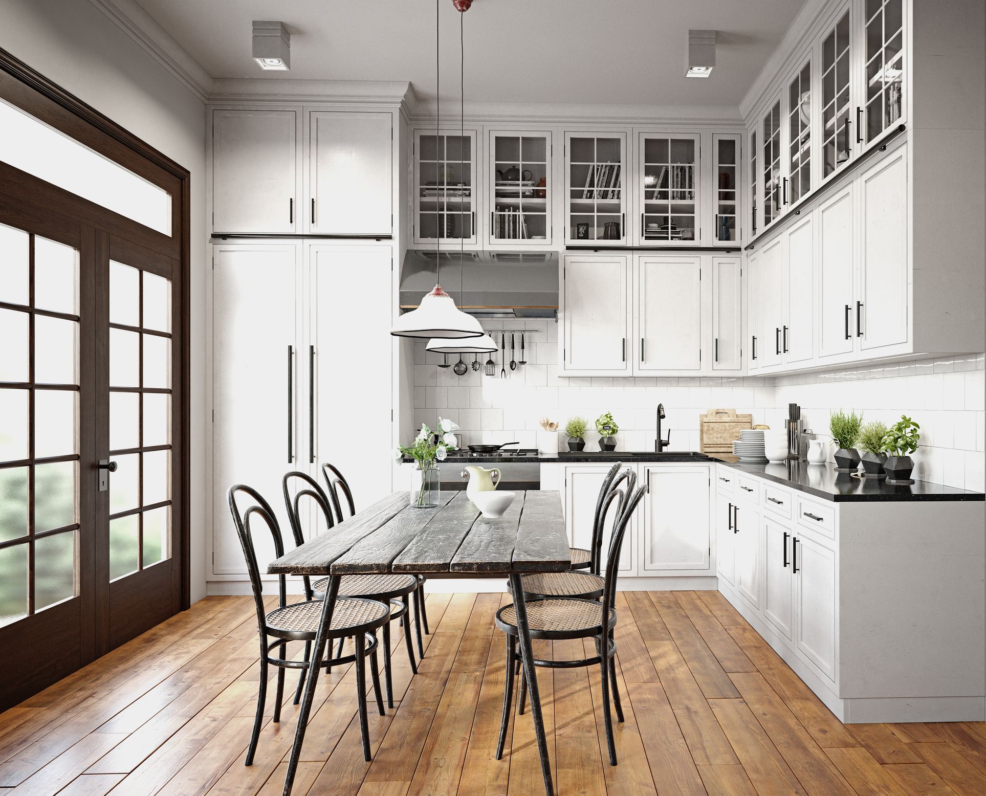 Modern tile flooring in kitchen.